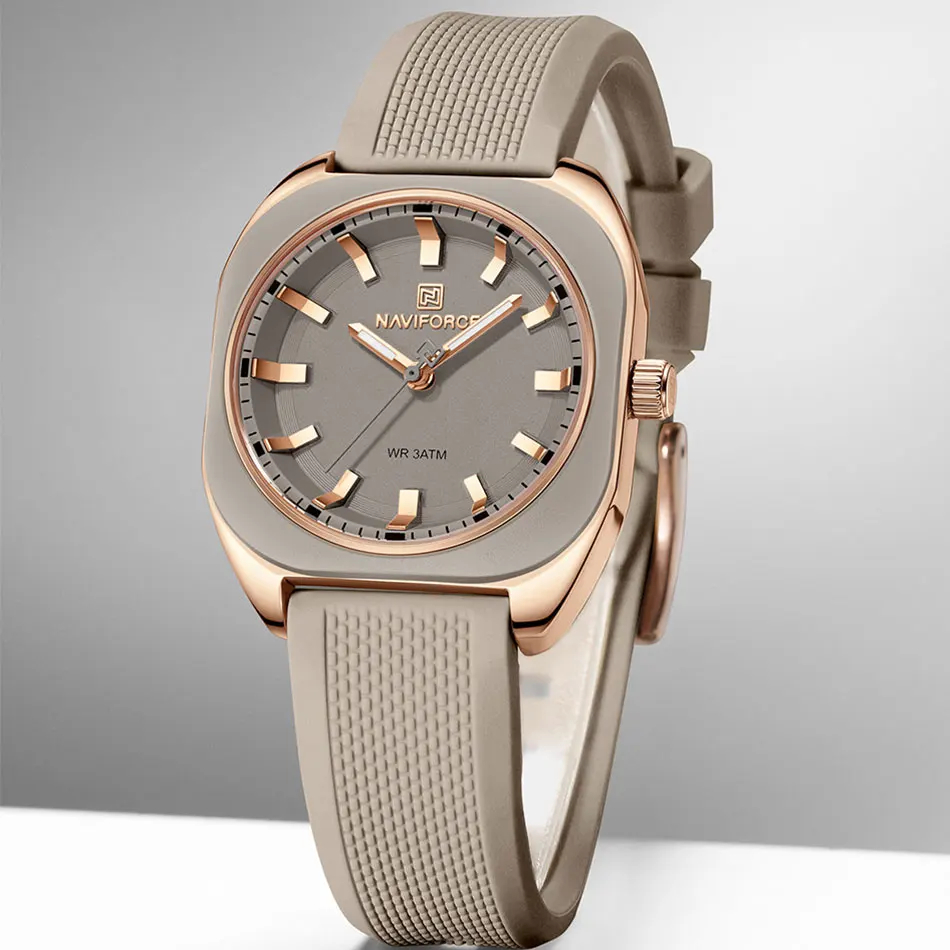 Reloj NAVIFORCE NF5061 para Mujer — Caja Cuadrada, Correa de Silicona, Movimiento Japonés